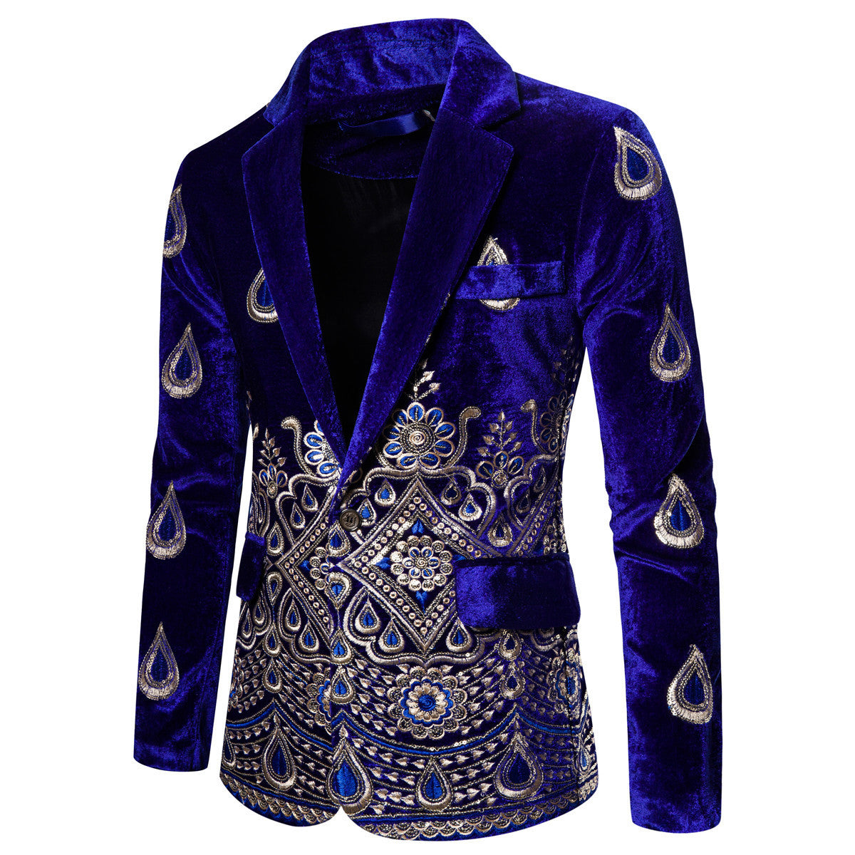 Ethnic Print Single-breasted Rhinestone Smart Jacket For Men