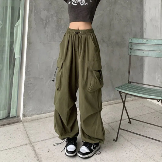 Womens Streetwear Cargo Baggy Parachute Wide Leg Trousers - Pleasures and Sins   Pleasures and Sins