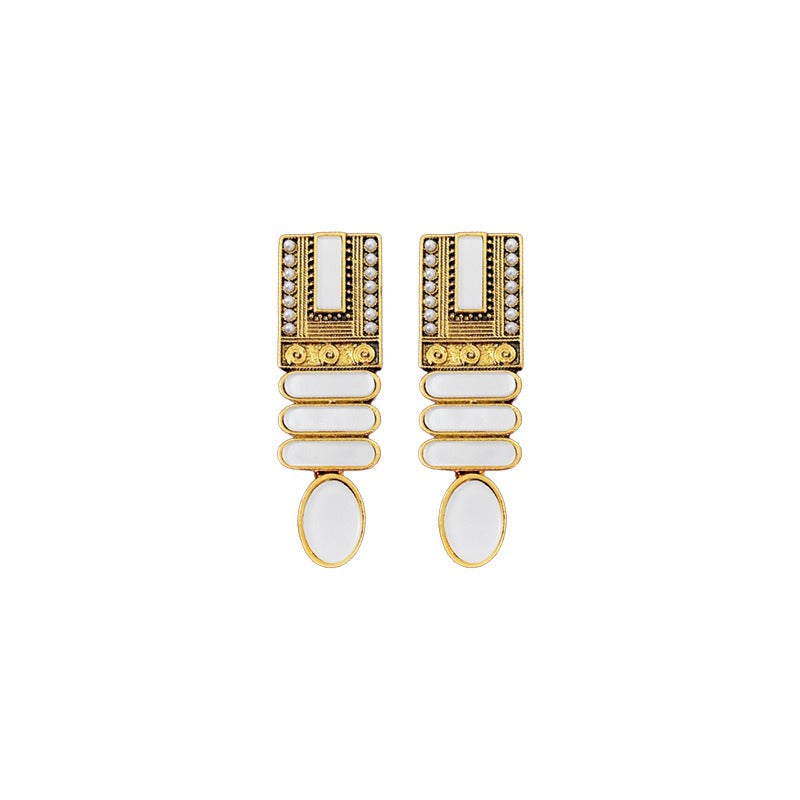 High-end Geometric artificial pearl earrings, French retro court style earrings