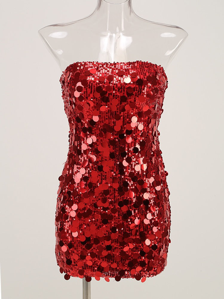 Women's new sexy strapless sequined mini evening dress - Pleasures and Sins   Pleasures and Sins