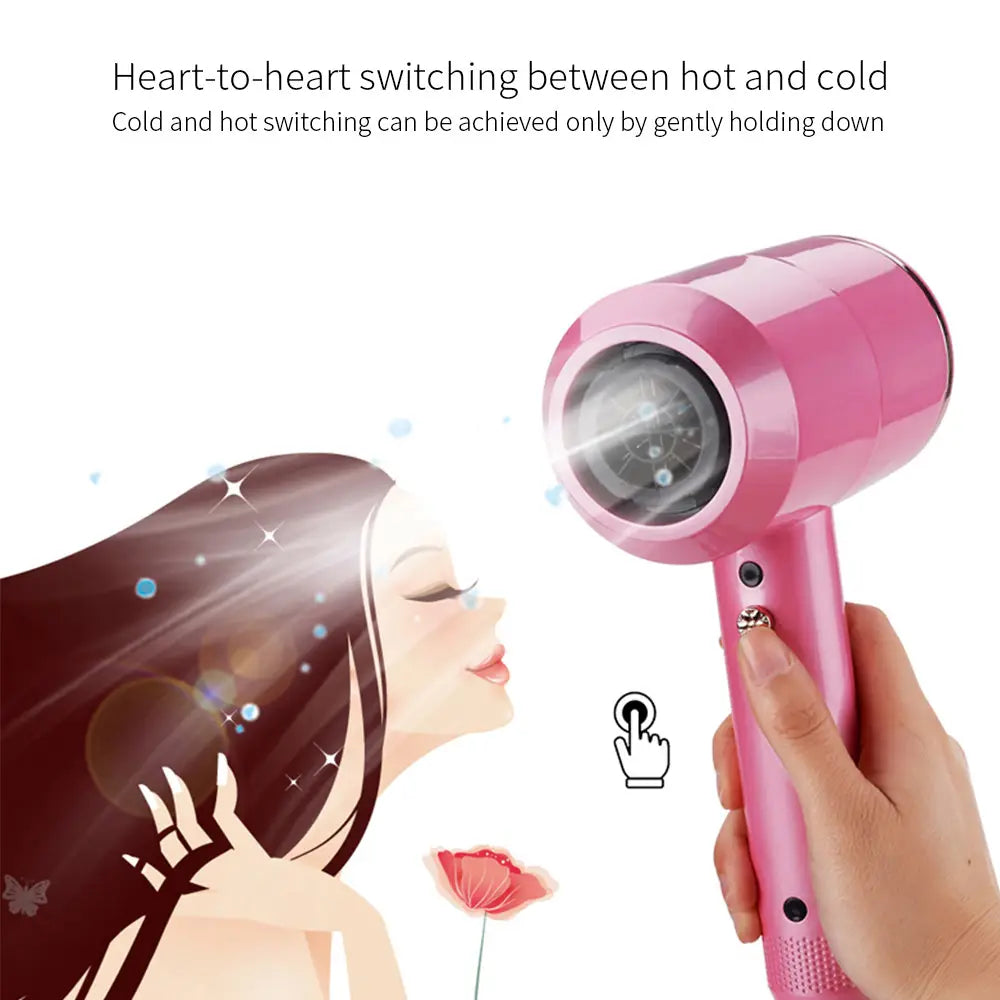 Pink handheld hair dryer with temperature control, perfect for a salon high power finish.