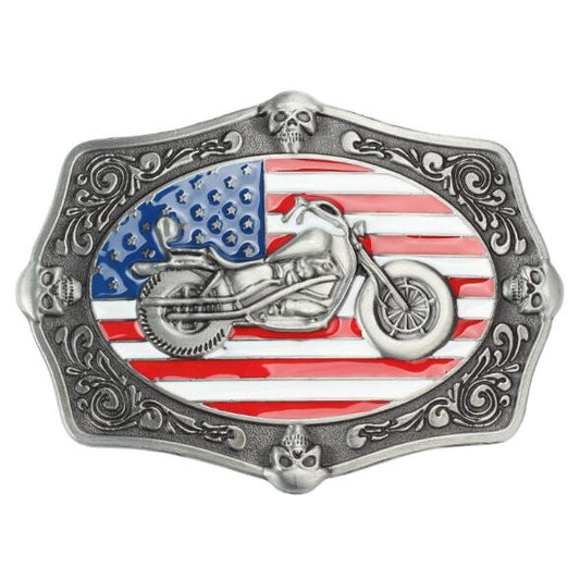 Harley Motorbike and Stars and Stripes Cowboy belt buckle
