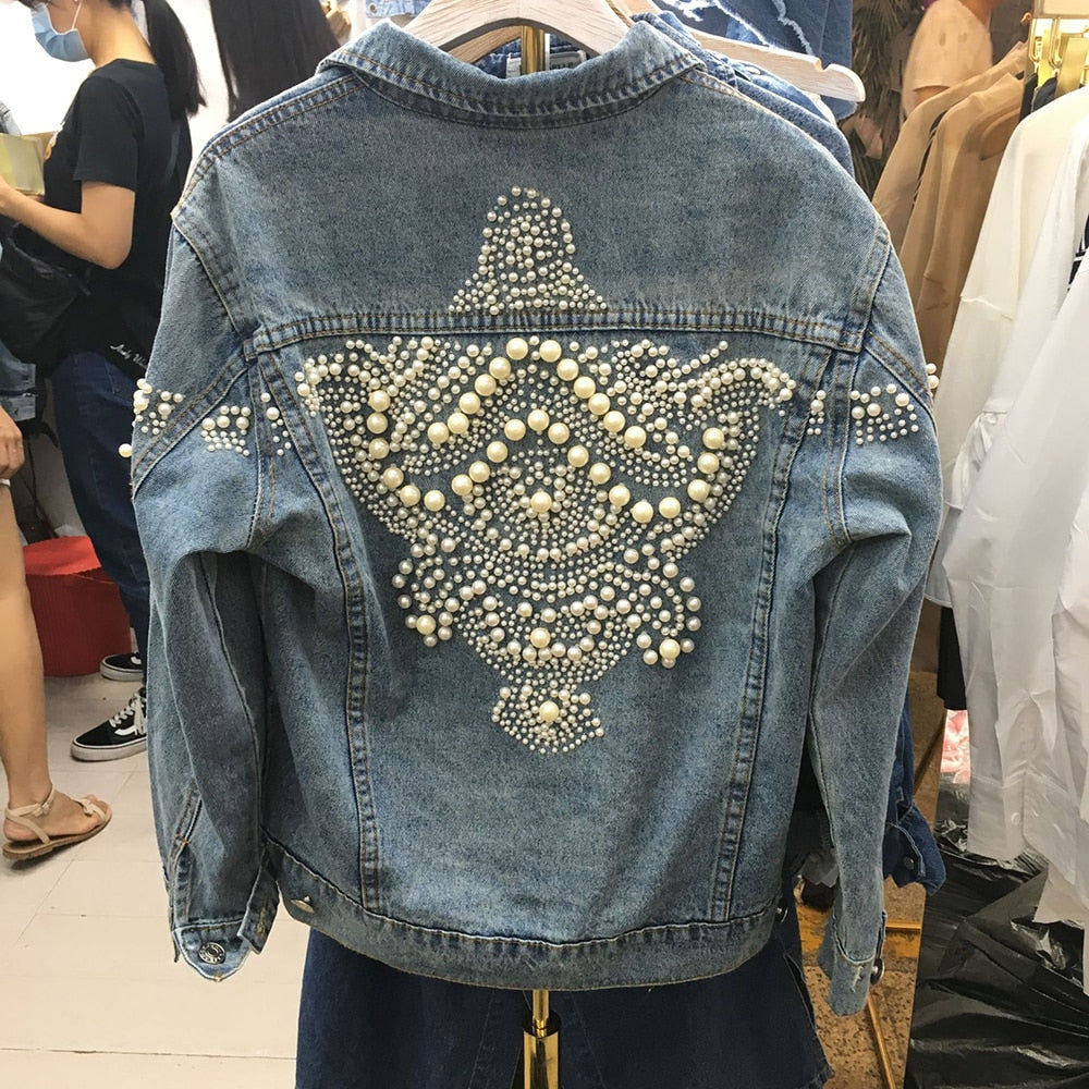 Embroidered Denim Jacket Beading Pattern Long Sleeve Vintage Western - Pleasures and Sins   Pleasures and Sins