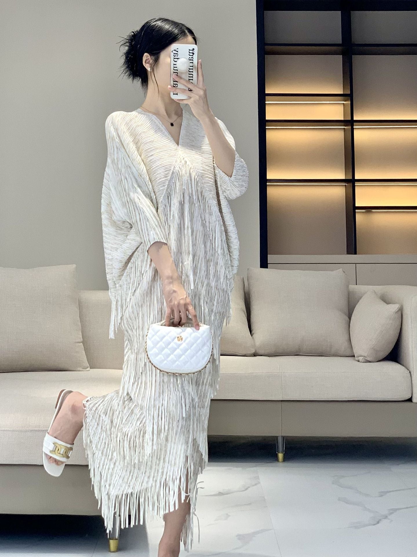 French style midi tassel dress with high-end niche design sense