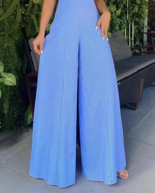 New womens Blue sleeveless casual loose wide leg jumpsuit - Pleasures and Sins   Pleasures and Sins