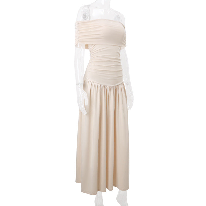 New off the shoulder elegant and sexy slim fit pleated strapless dress