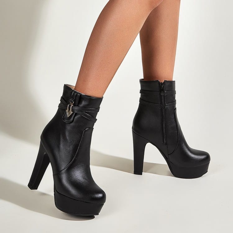 Extra High Thick Heel Waterproof Platform Ankle Boots