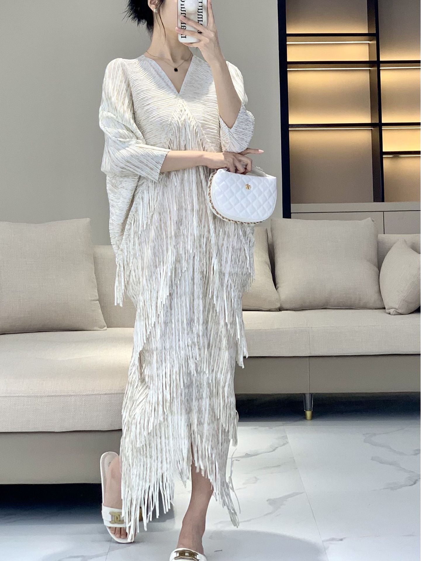 French style midi tassel dress with high-end niche design sense