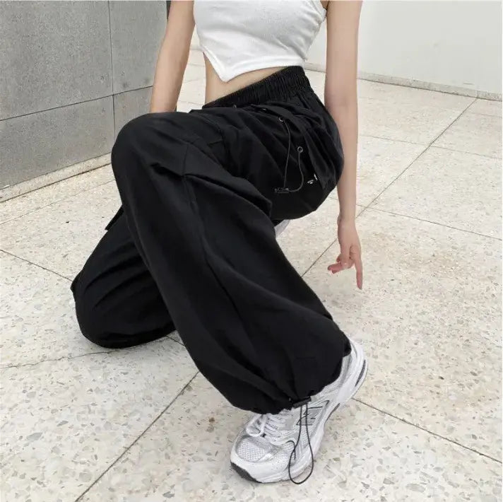 Damen Streetwear Cargo Baggy Parachute Wide Leg Hose