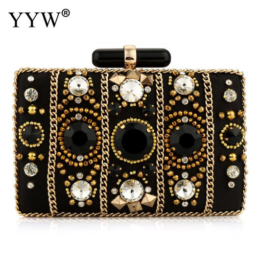 Black Satin Bohemia Style Rhinestone Cocktail Party Clutch Bag - Pleasures and Sins   Pleasures and Sins