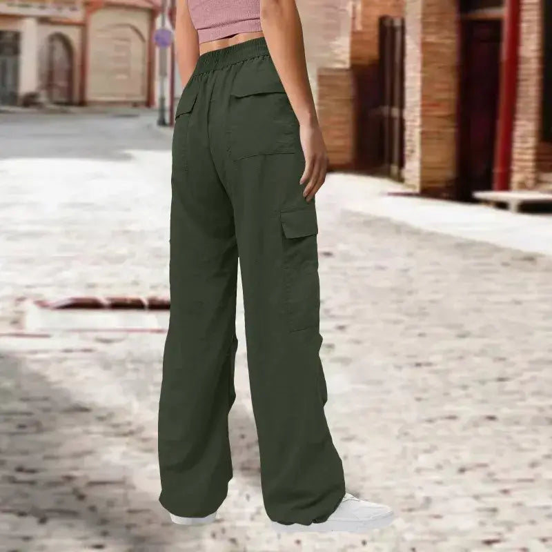 Multi Pocket Cargohose Damen Hohe Taille Locker Lässig