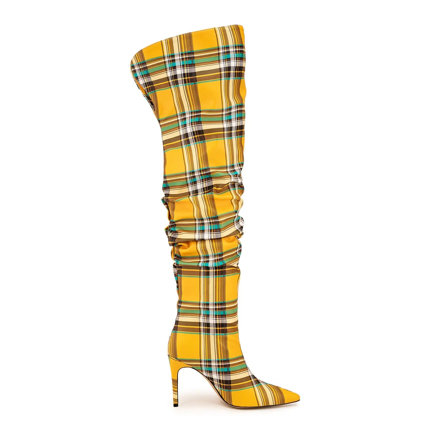 Ladies High Stiletto Heel Tartan Pattern Punk Boots