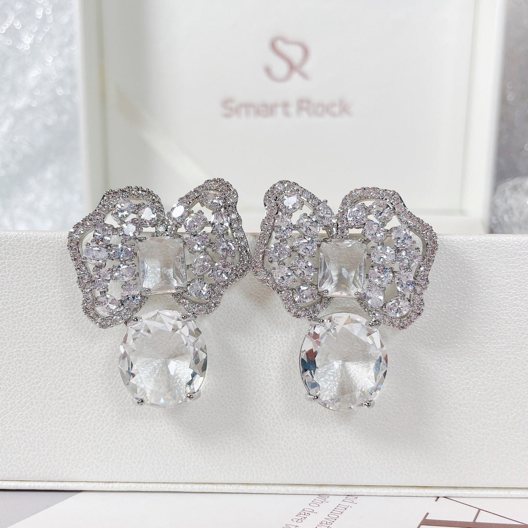 Fashionable colored zirconium petals pure luxury earrings