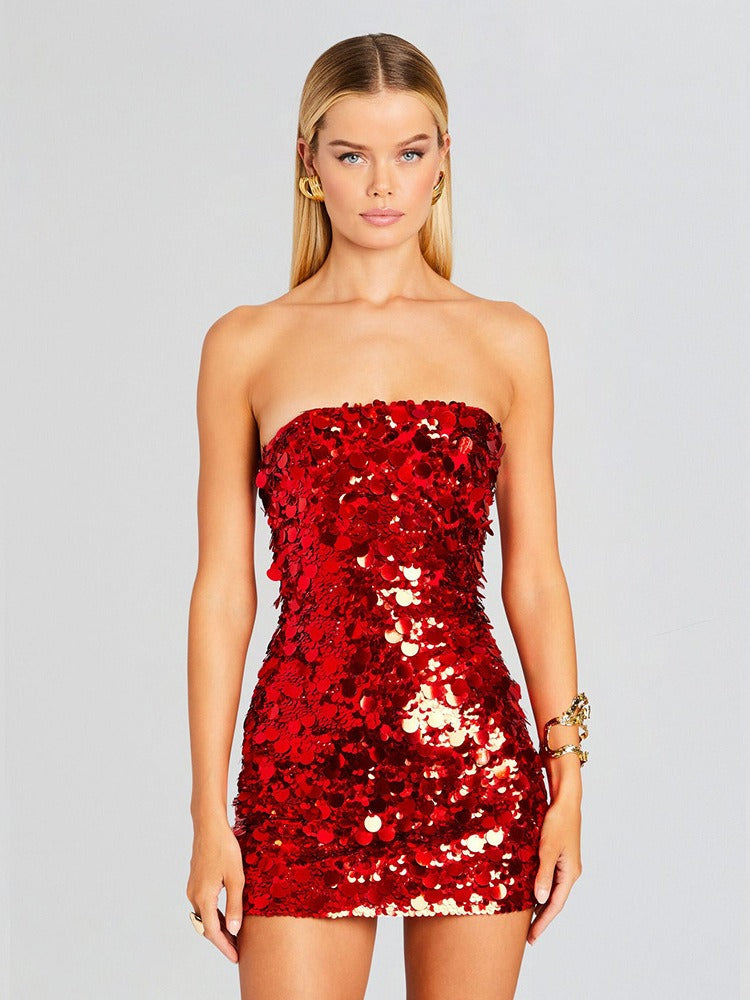 Women's new sexy strapless sequined mini evening dress - Pleasures and Sins   Pleasures and Sins