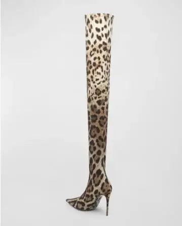 Womens Leopard Snakeskin Pointed Boots Stiletto Heels Thigh Long Socks Boots - Pleasures and Sins   Pleasures and Sins