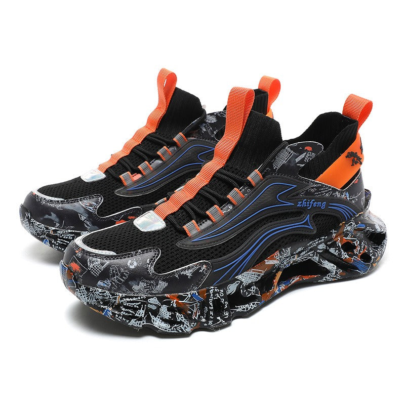 Large blade shock-absorbing running shoes, thick soled breathable sneakers