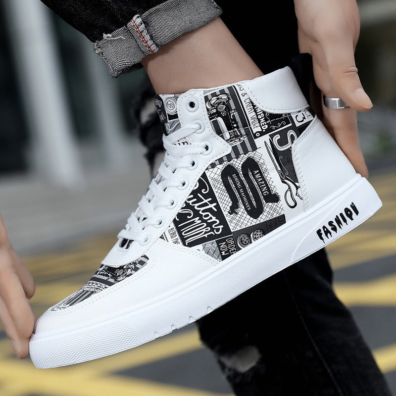 Trendy Mens Graffiti High Top Casual Sports Shoes - Pleasures and Sins   Pleasures and Sins