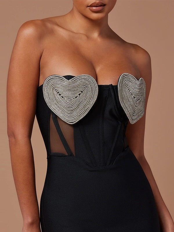 Sexy Heart Chest Diamond Dew Backpack Hip Skirt Bandage Party Dress - Pleasures and Sins   Pleasures and Sins