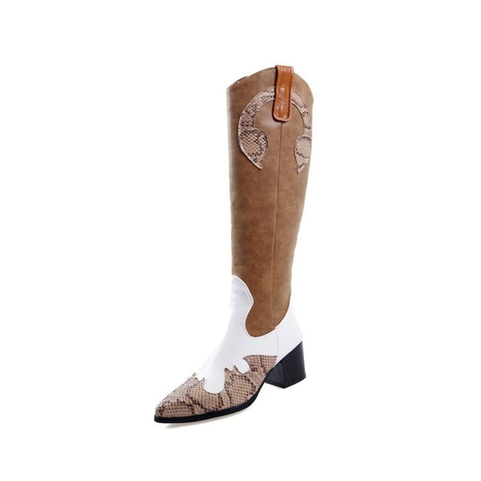 Women's Snake Pattern Pointed Tall Western Boots