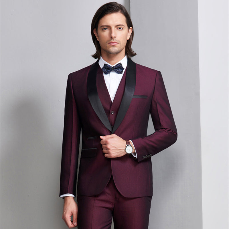 Wedding Suit For Men Shawl Collar 3 Pc Slim Fit Suit Mens Tuxedo Suit - Pleasures and Sins   Pleasures and Sins