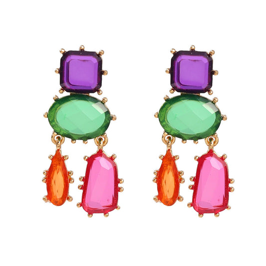 Glamourous earrings, multi-layered geometric color matching earrings