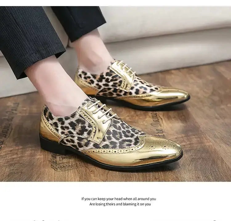 Mens Gold or Silver Patent Leopard Print Shoes