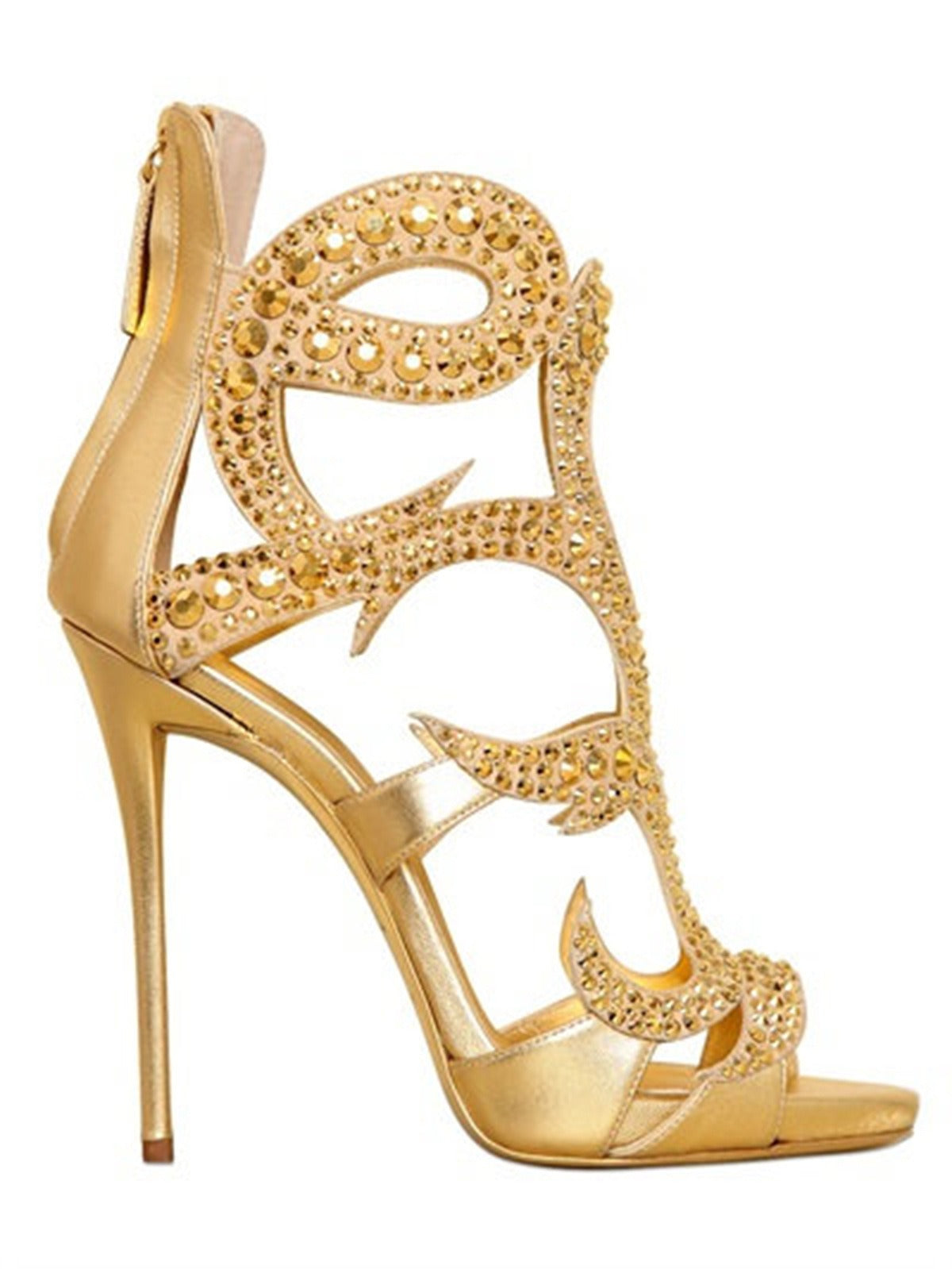 Luxury High Heel, Party Shoes,Gold Champagne Rhinestone Sandals - Pleasures and Sins   Pleasures and Sins