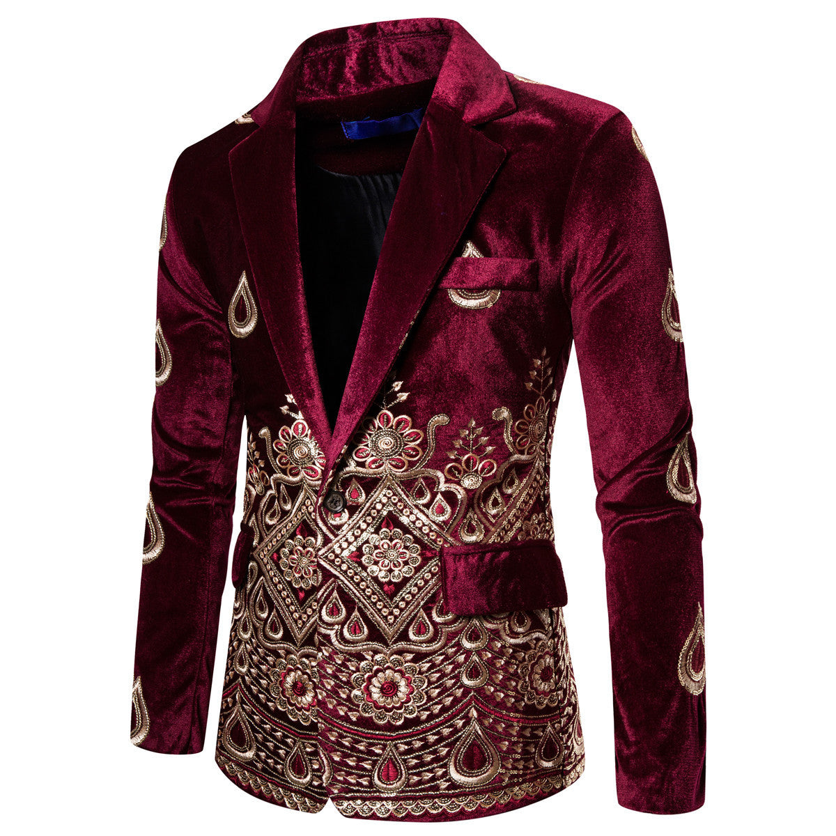 Ethnic Print Single-breasted Rhinestone Smart Jacket For Men