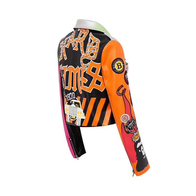 Graffiti Printed Pu Leather Womens Motorcycle Jacket