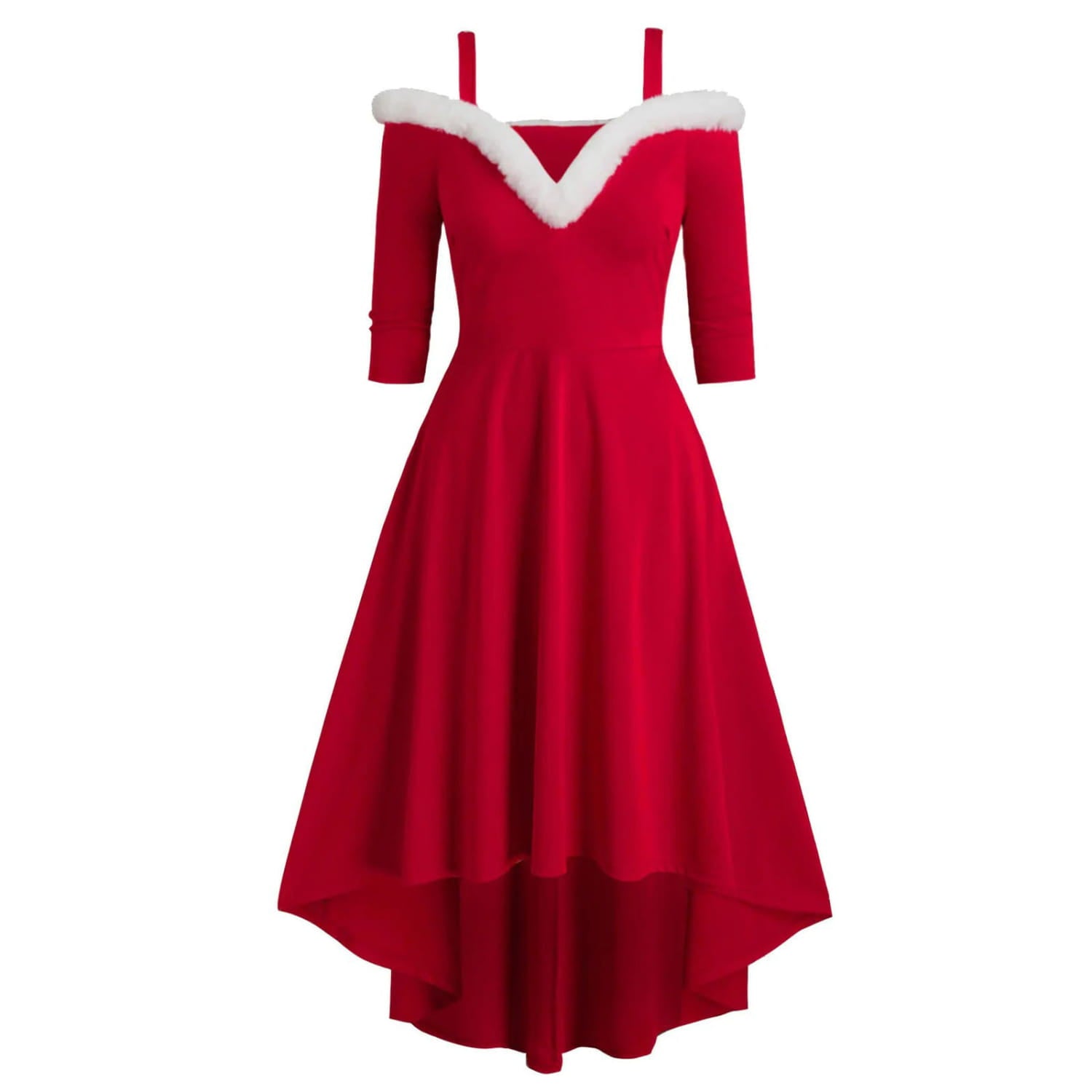 Red Lace Christmas Dress with Musical Notes and Santa