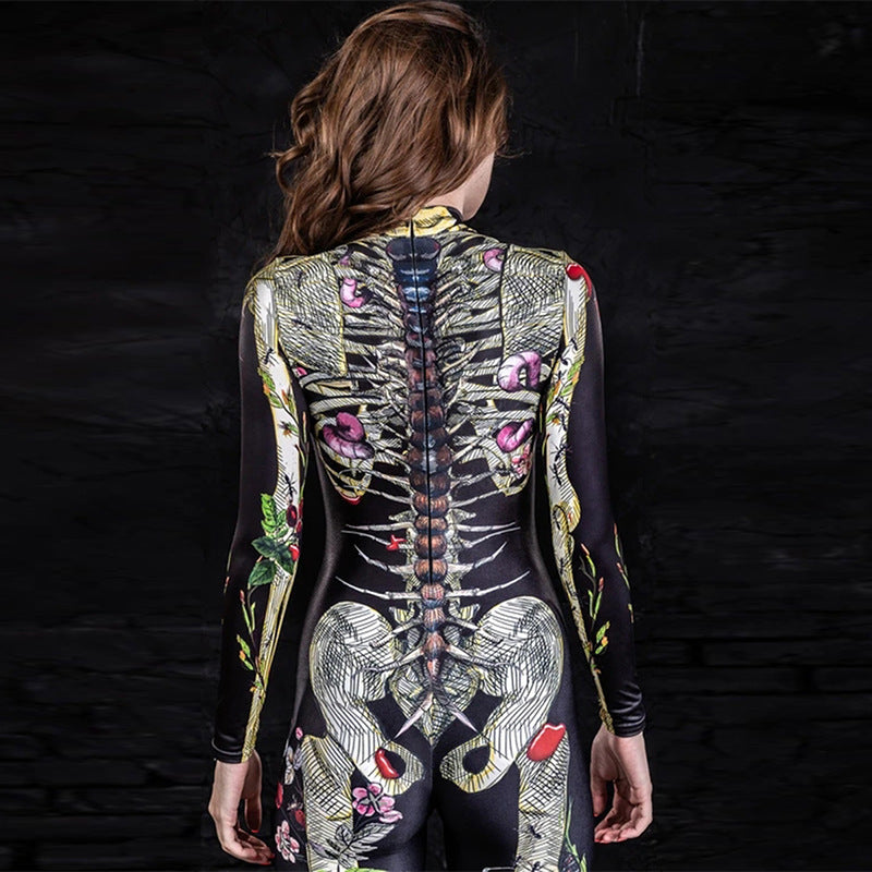 Halloween Costume Body Skeleton Tight Jumpsuit