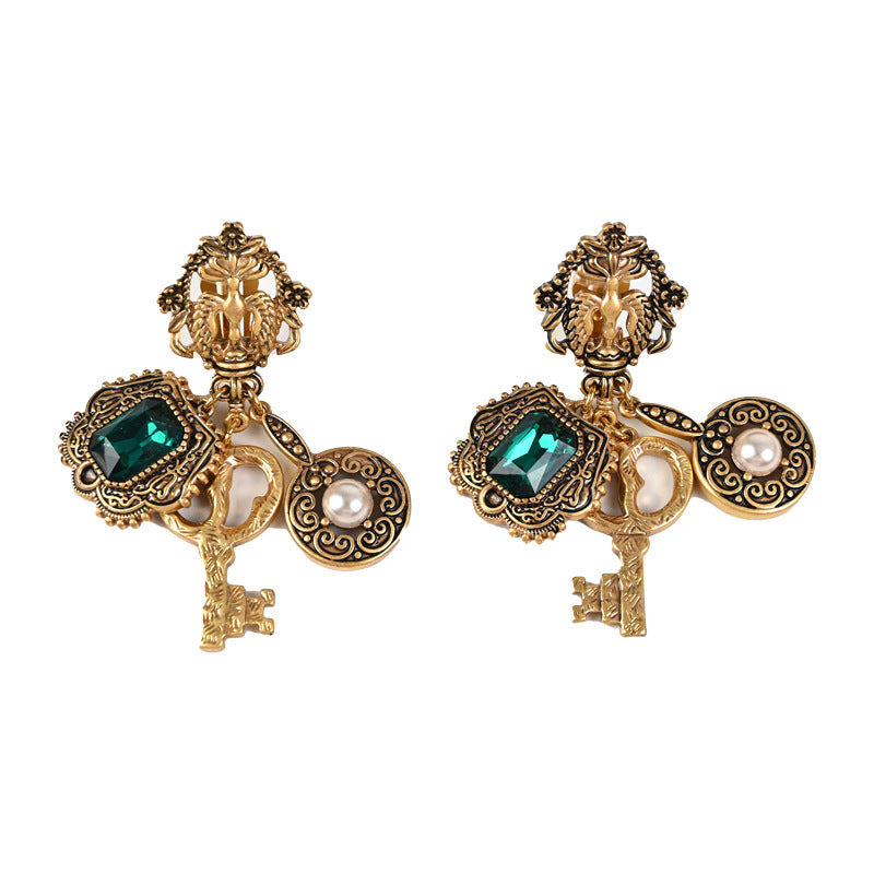 French style key shape green art deco clip earrings - Pleasures and Sins   Pleasures and Sins