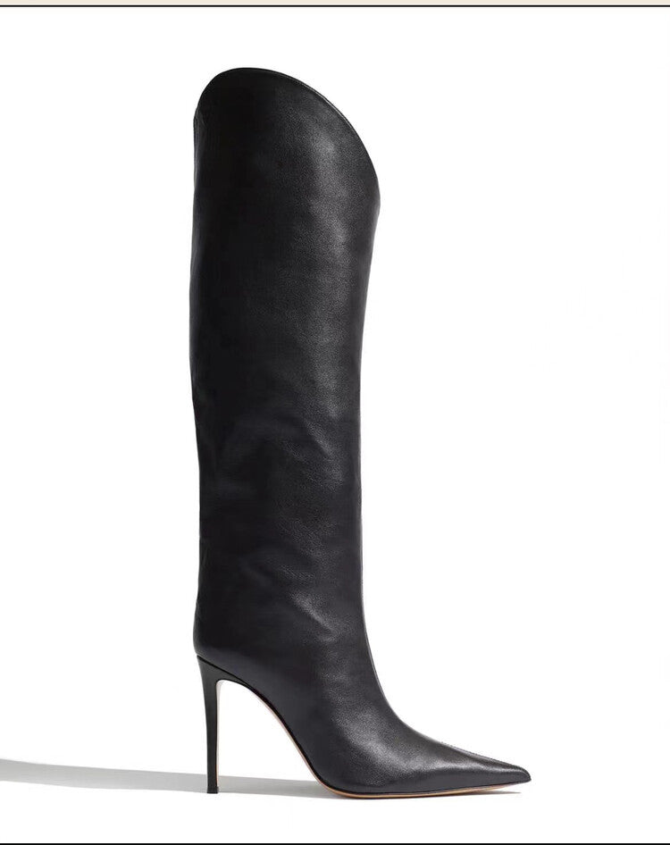 Womens Pointed Toe Satin Over Knee Boots Stiletto High Heel Luxury