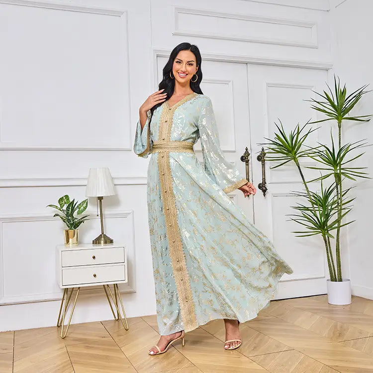 Abendkleid Muslim Blume Goldprägung Mode Robe