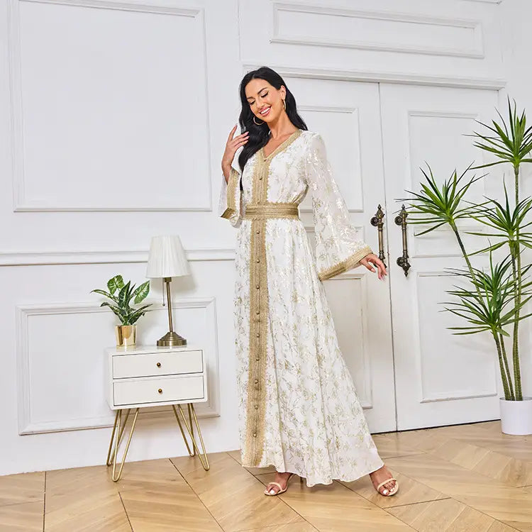 Evening Dress Muslim Flower Gold Stamping Fashion Robe