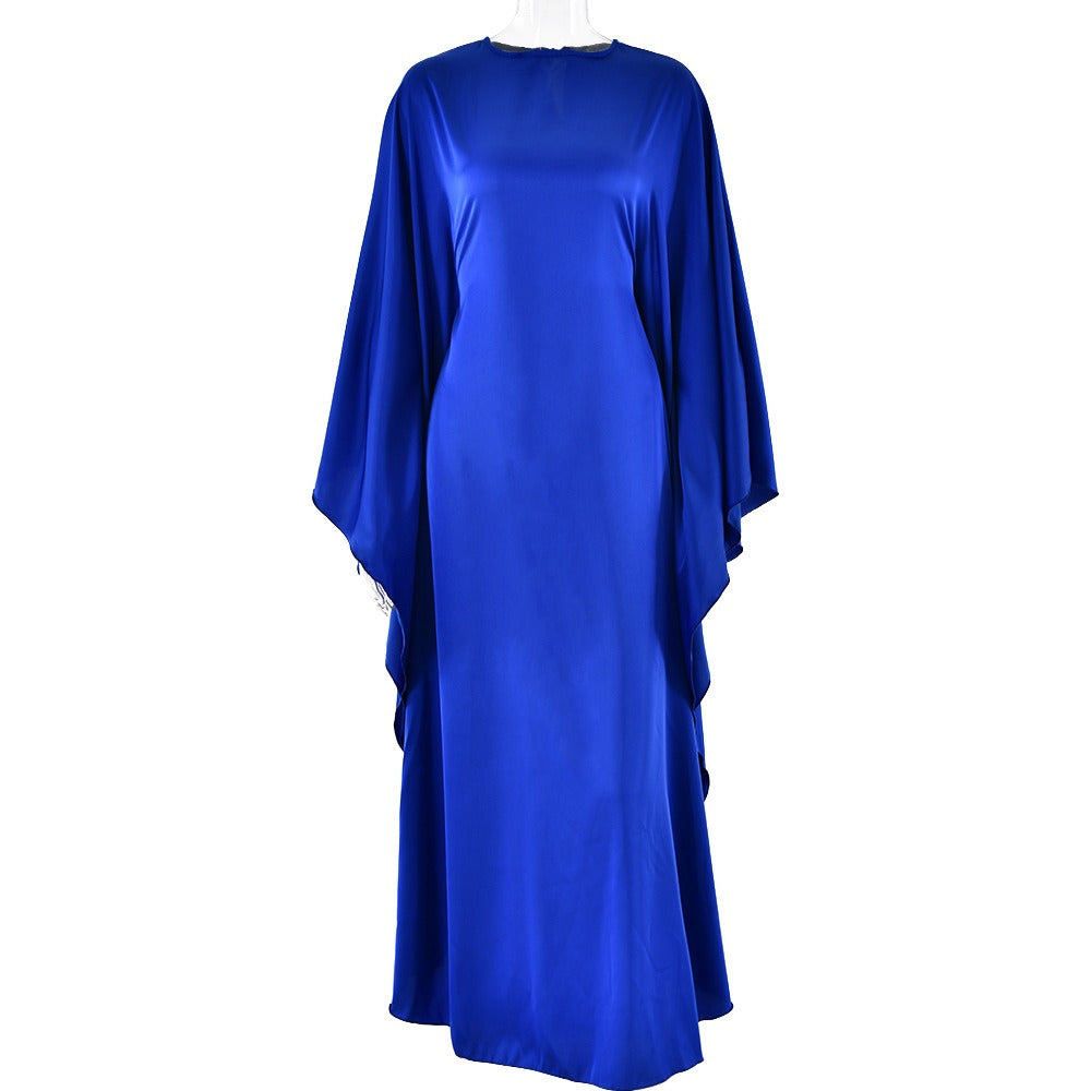 Round neck, satin bat sleeve, loose fitting dress, sexy and fashionable long dress - Pleasures and Sins   Pleasures and Sins