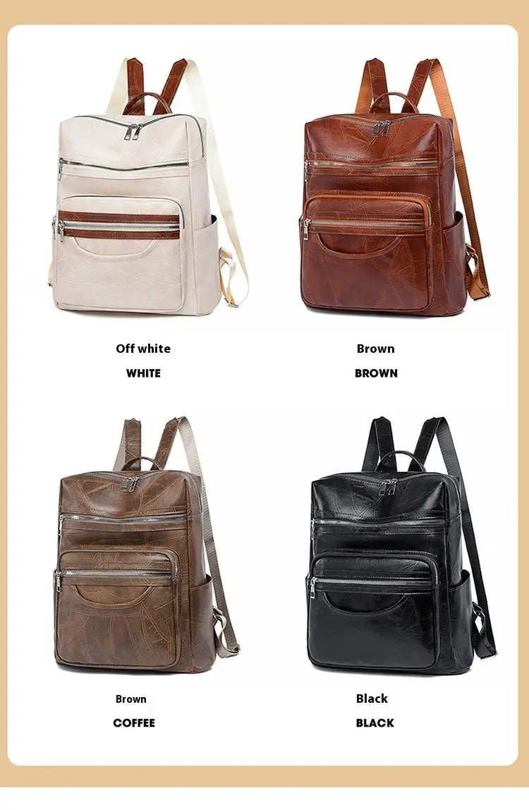 Stylish Large Capacity Women’s PU Leather Backpack in Brown with three other color options.