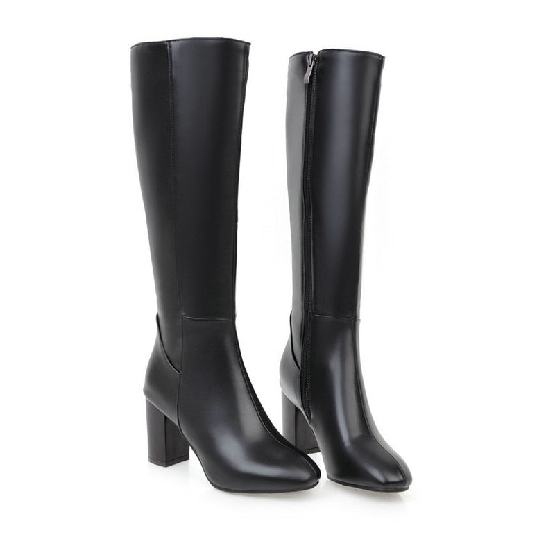 Women's British style thick soled high-heeled knee high boots