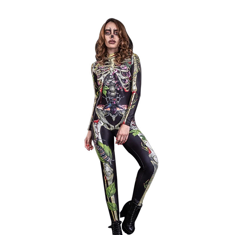 Halloween Costume Body Skeleton Tight Jumpsuit