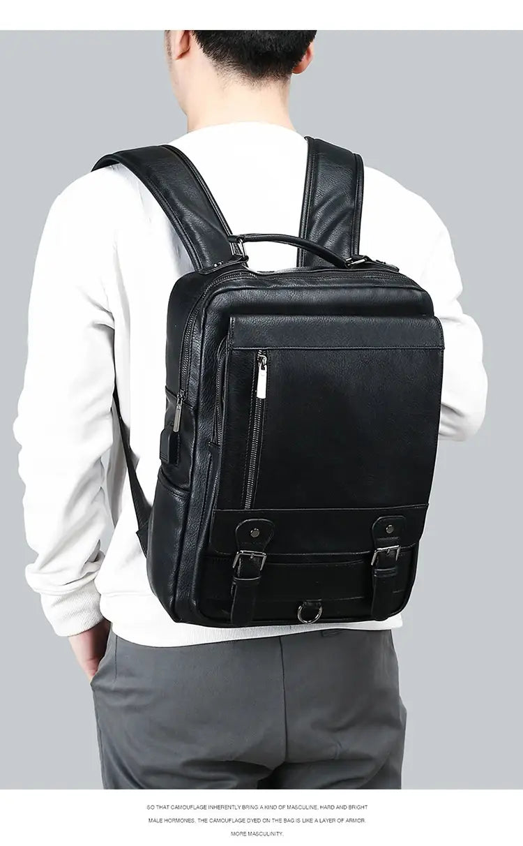 Nouveau sac à dos en faux cuir pour hommes, grande capacité, chargement par usb