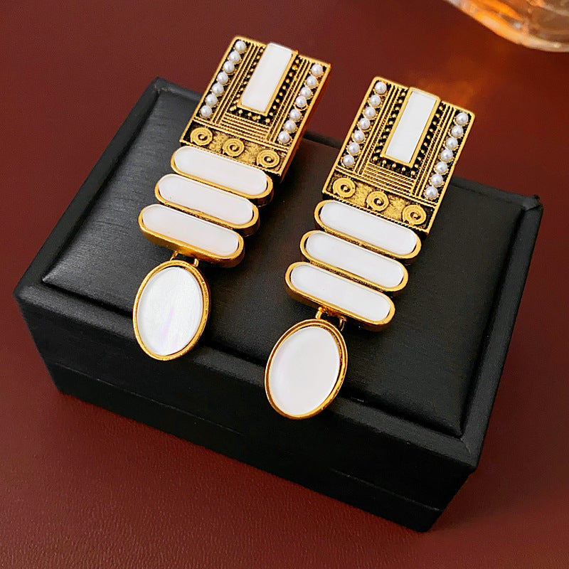 High-end Geometric artificial pearl earrings, French retro court style earrings