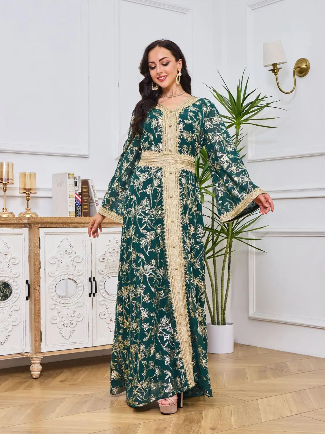 Evening Dress Muslim Flower Gold Stamping Fashion Robe