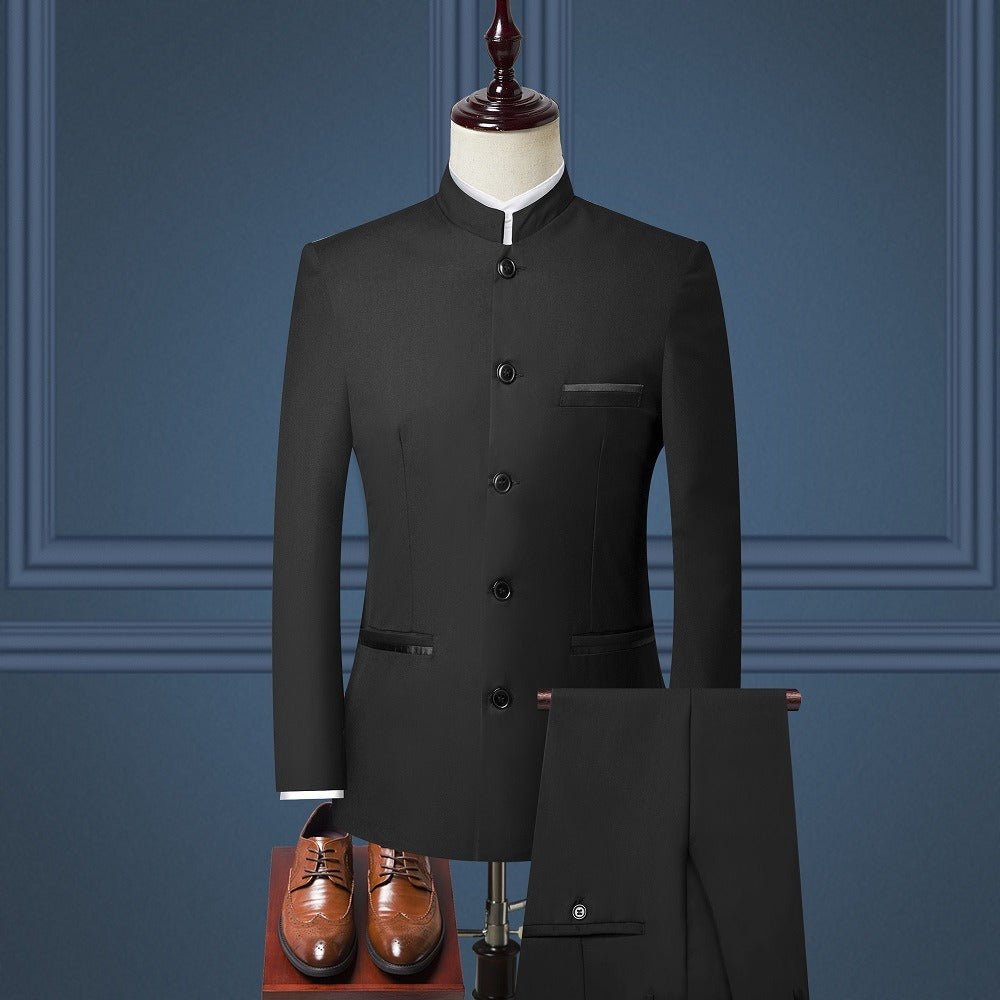 Mens 3 Pc Suit (Jacket+Pants+Vest) Nehru Collar Slim Fit Suit - Pleasures and Sins   Pleasures and Sins