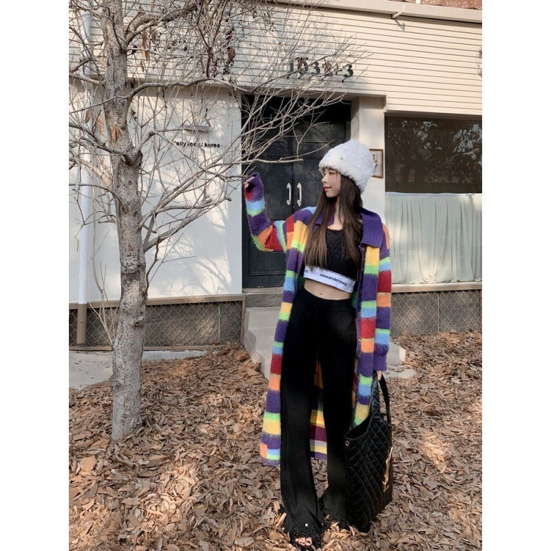 Rainbow Striped Sweater Coat Womens Autumn and Winter - Pleasures and Sins   Pleasures and Sins