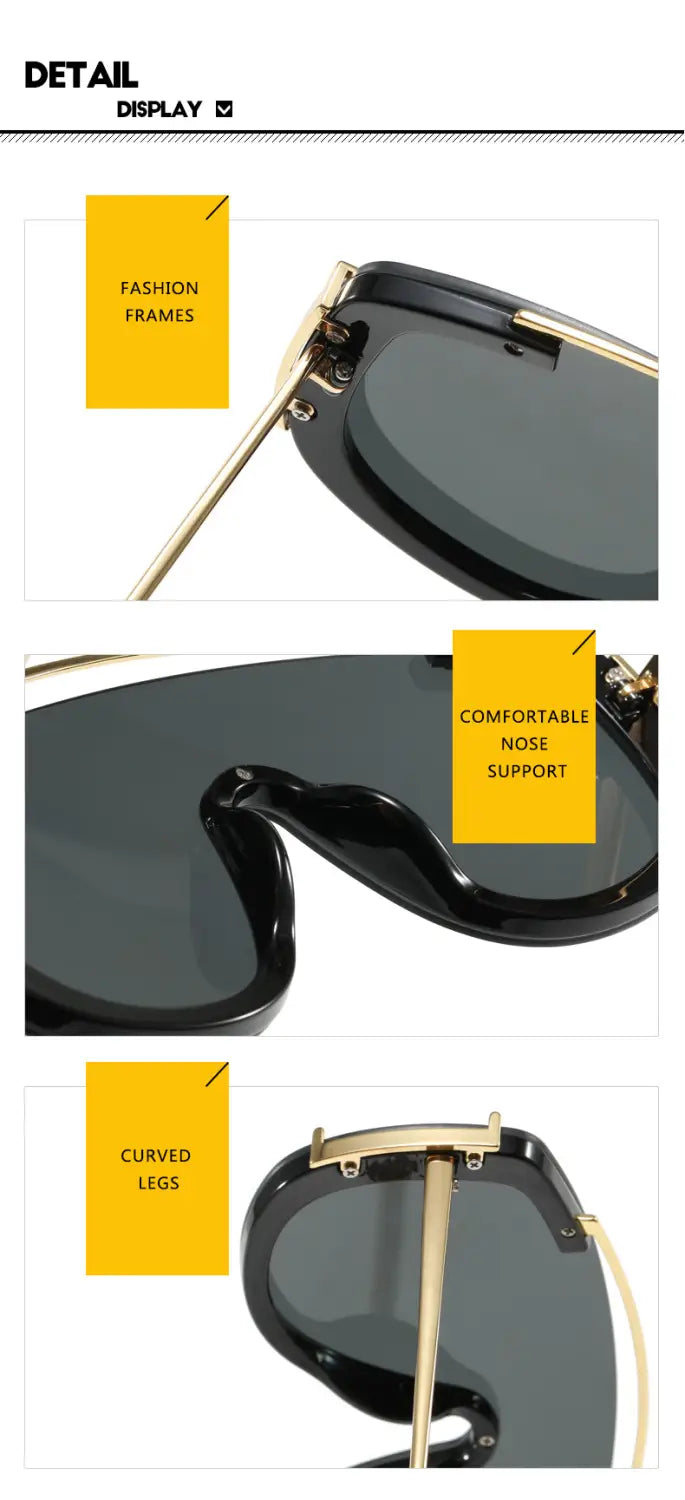 Lunettes de soleil tendance à grande monture avec une touche métallique haut de gamme