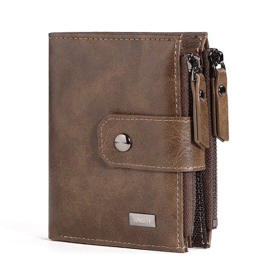 Anti-Theft Business Leather Thin Short Mens  Zipper Wallet - Pleasures and Sins   Pleasures and Sins