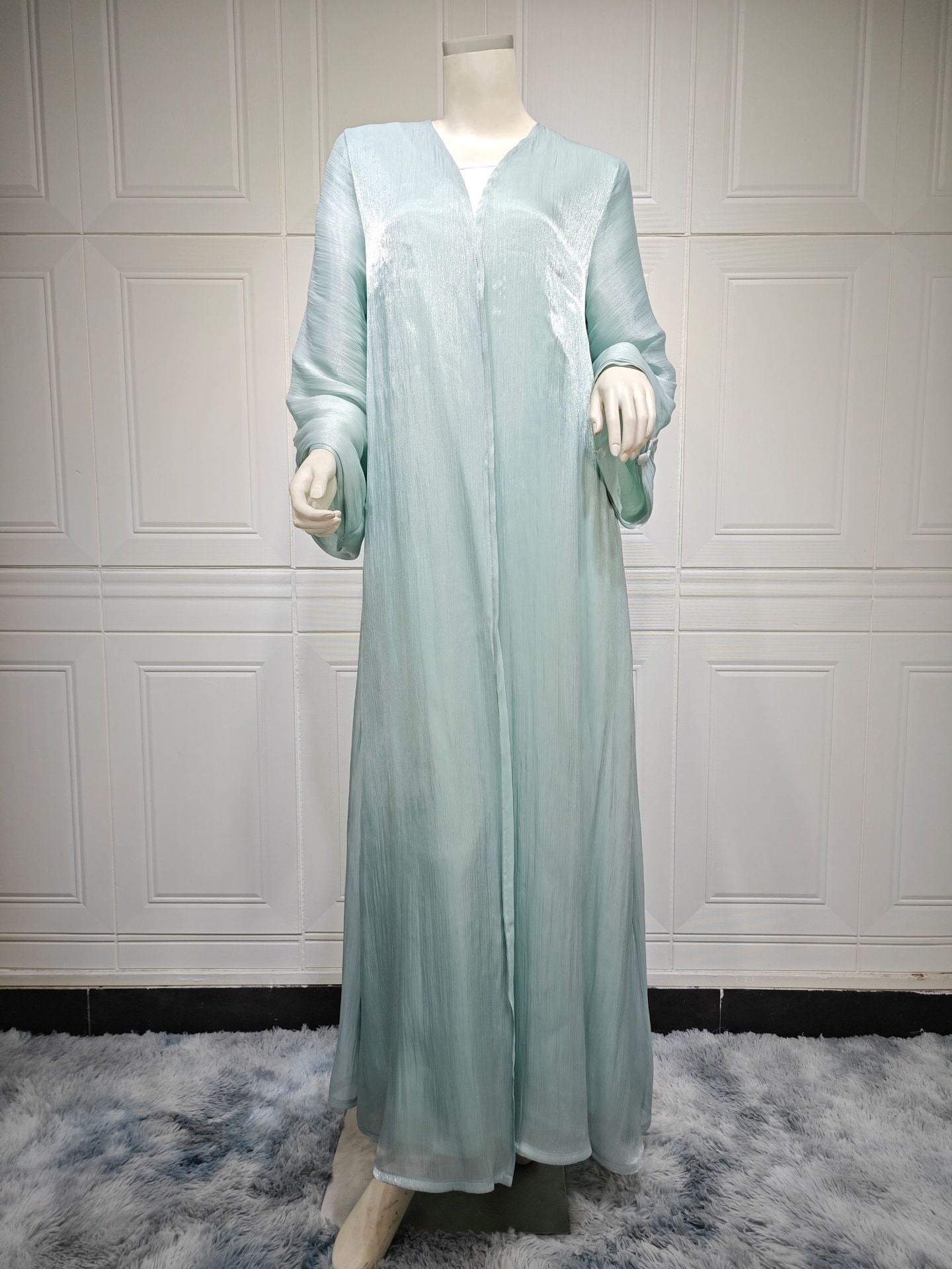 Womens Muslim Robe Dubai Wearing Shiny Silk Dress - Pleasures and Sins   Pleasures and Sins