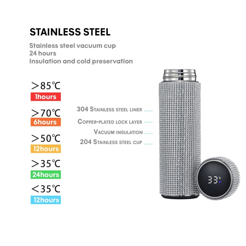 500ml RhinestoneThermos Bottle Stainless Steel Flask for Girls - Pleasures and Sins   Pleasures and Sins