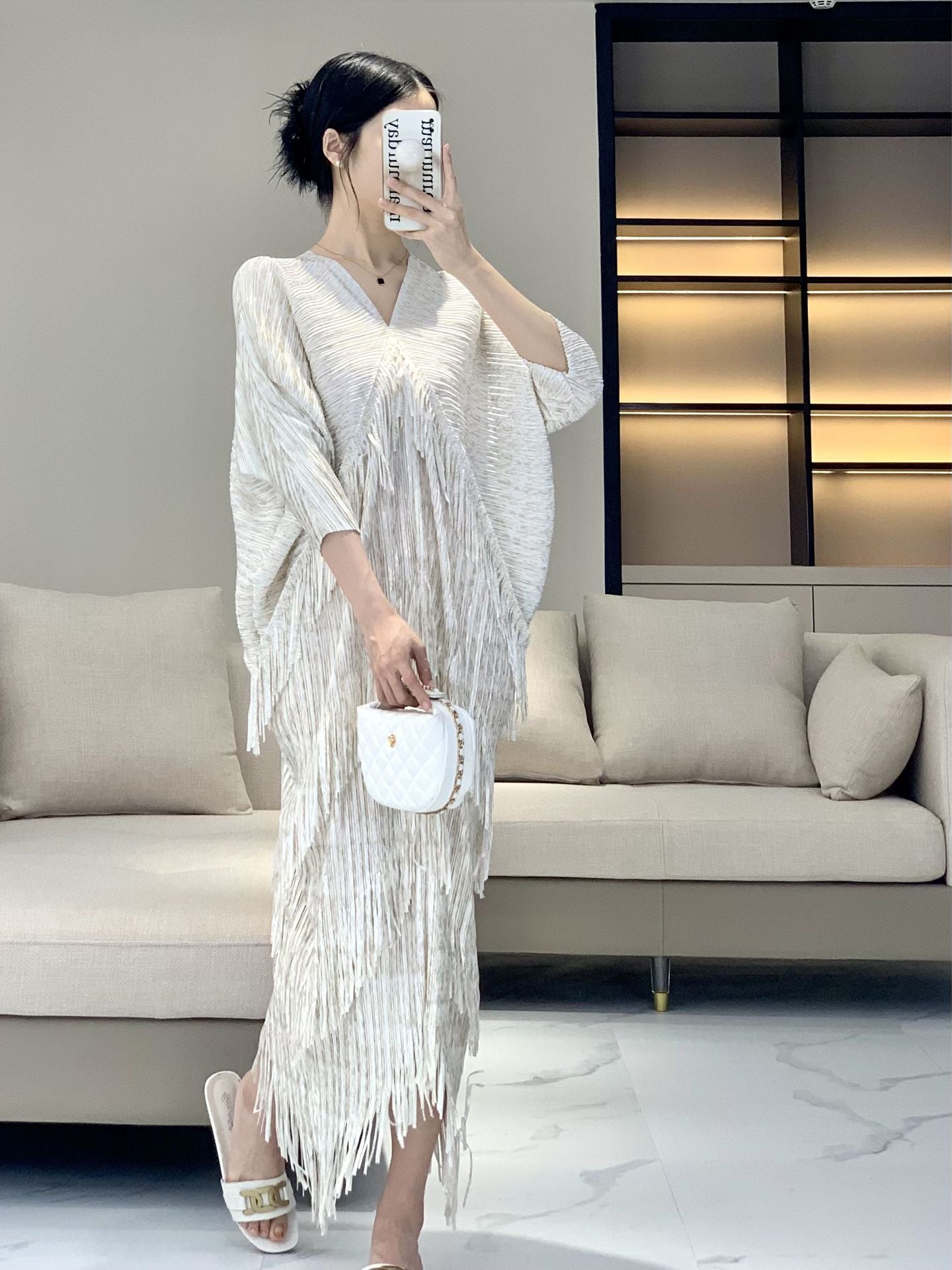 French style midi tassel dress with high-end niche design sense