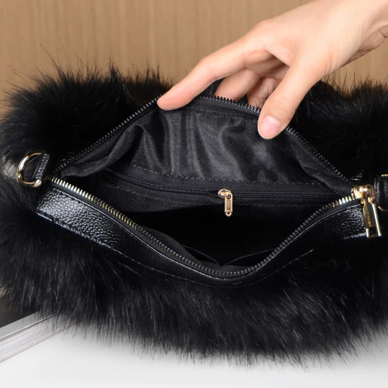 Winter Bright Color Women's Faux Fur Fluffy Boston Handbag